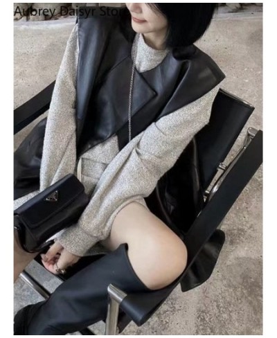 Streetwear Black Leather Vest Women Chic Irregular Design Biker Leather Vest Fashion Trend Loose Thin Pockets Sleeveless Vest...