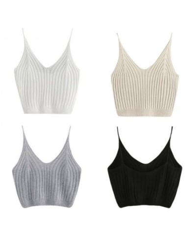 Womens Casual V Neck Sleeveless Ribbed Knit Cami Crop Top Simple Solid Color Sexy Bodycon Slim Basic Vest Streetwear $29.97 -...