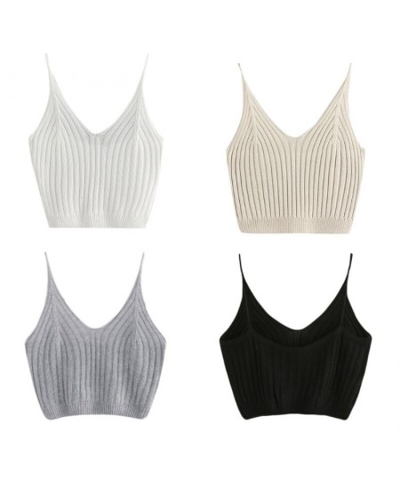 Womens Casual V Neck Sleeveless Ribbed Knit Cami Crop Top Simple Solid Color Sexy Bodycon Slim Basic Vest Streetwear $29.97 -...