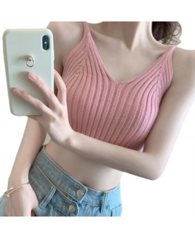 Womens Casual V Neck Sleeveless Ribbed Knit Cami Crop Top Simple Solid Color Sexy Bodycon Slim Basic Vest Streetwear $29.97 -...