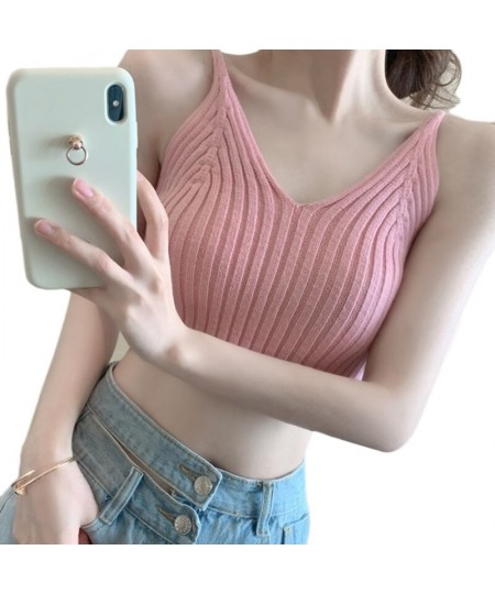 Womens Casual V Neck Sleeveless Ribbed Knit Cami Crop Top Simple Solid Color Sexy Bodycon Slim Basic Vest Streetwear $29.97 -...