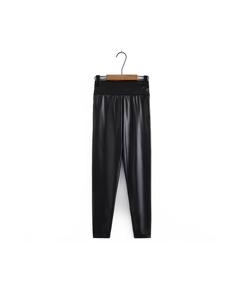 Plus size women's leather trousers high waist elastic waist high stretch chaps faux soft leather matte bottoms $55.92 - Plus ...