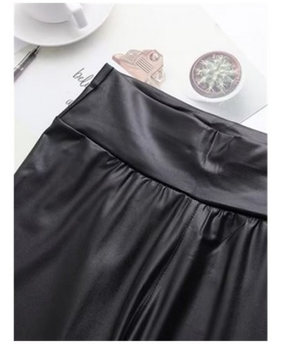 Plus size women's leather trousers high waist elastic waist high stretch chaps faux soft leather matte bottoms $55.92 - Plus ...