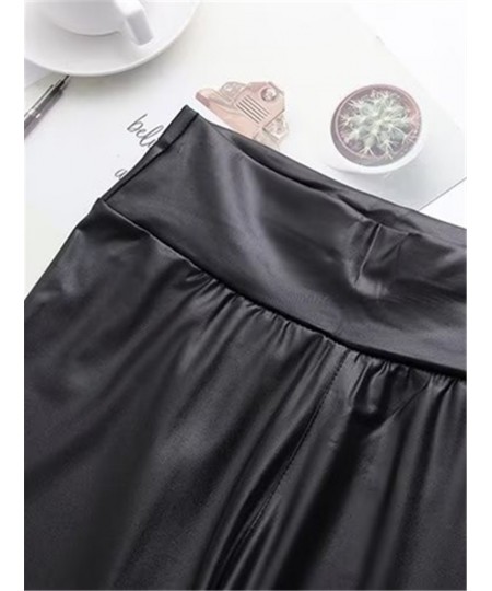 Plus size women's leather trousers high waist elastic waist high stretch chaps faux soft leather matte bottoms $55.92 - Plus ...