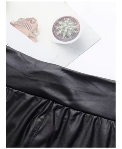 Plus size women's leather trousers high waist elastic waist high stretch chaps faux soft leather matte bottoms $55.92 - Plus ...