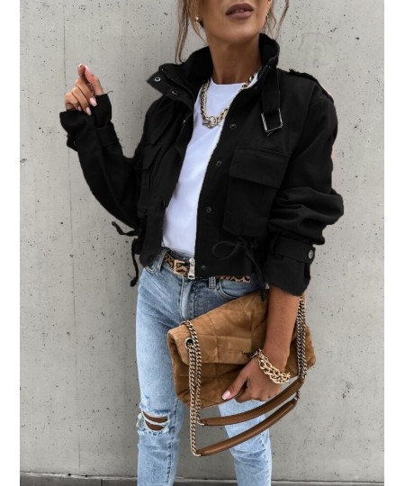 Jacket Women Fashion Zipper Motorcycle Short Jackets Autumn Winter Casual Vintage Long Sleeved Drawstring Streetwear Coat $58...