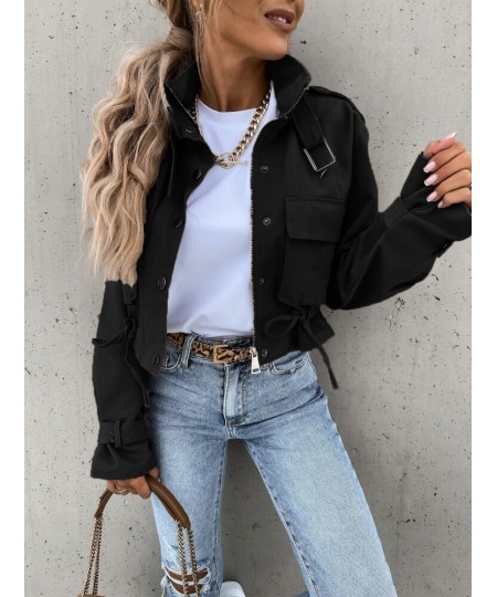 Jacket Women Fashion Zipper Motorcycle Short Jackets Autumn Winter Casual Vintage Long Sleeved Drawstring Streetwear Coat $58...