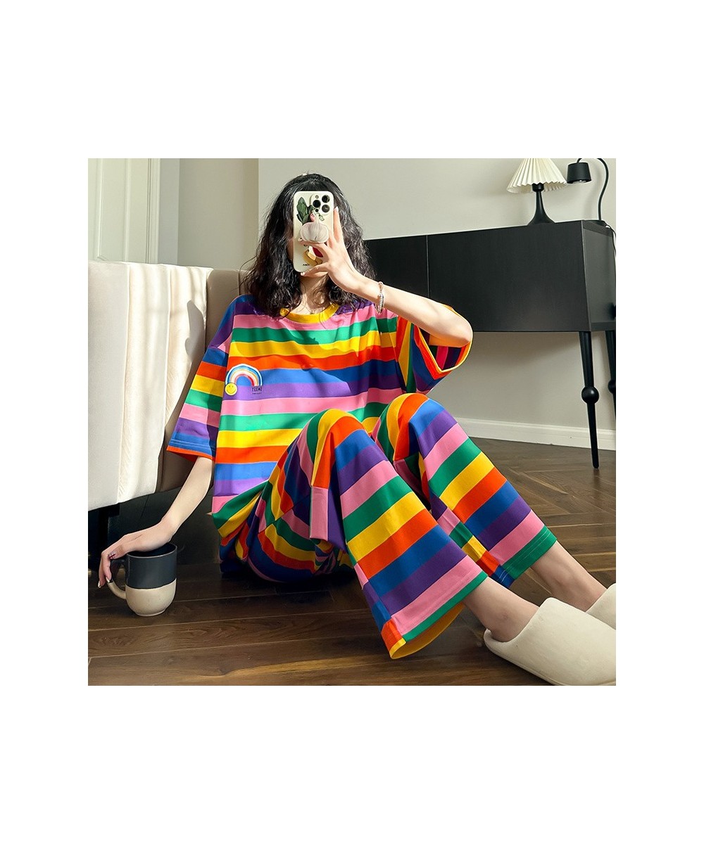 Women Pajama Sets Summer Oversize Short T-shirt and Long Pants Iridescence O-neck New Design Fashion Wear In Trip Beautiful $...