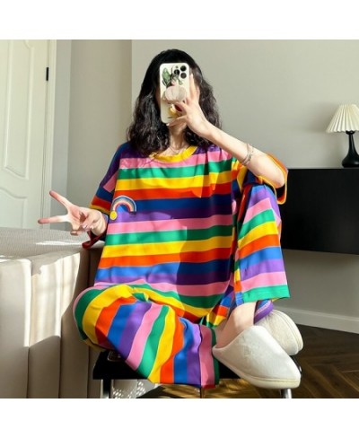 Women Pajama Sets Summer Oversize Short T-shirt and Long Pants Iridescence O-neck New Design Fashion Wear In Trip Beautiful $...