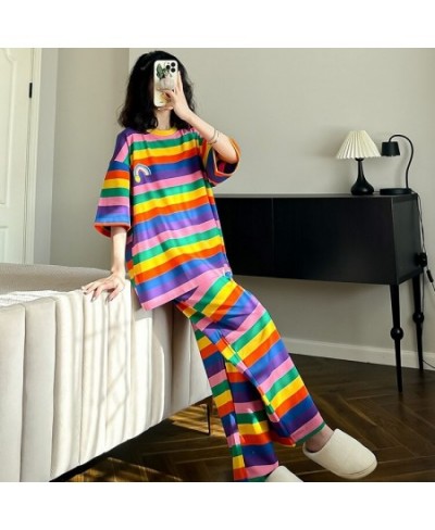 Women Pajama Sets Summer Oversize Short T-shirt and Long Pants Iridescence O-neck New Design Fashion Wear In Trip Beautiful $...