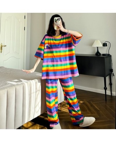 Women Pajama Sets Summer Oversize Short T-shirt and Long Pants Iridescence O-neck New Design Fashion Wear In Trip Beautiful $...