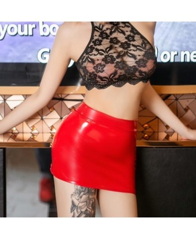 Red PVC Leather Micro Mini Skirt Shiny Wet Look Ultra Short Fitted Hipster Skirt Sexy Clubwear $23.18 - Skirts