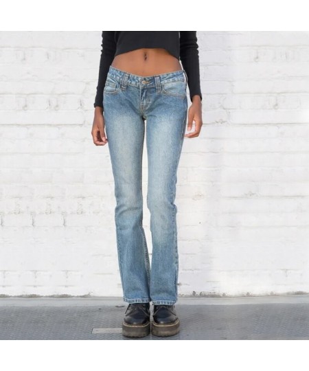 Women Low Rise Flare Leg Tight Fit Jeans With Brown Stitching In Light Blue $77.93 - Jeans