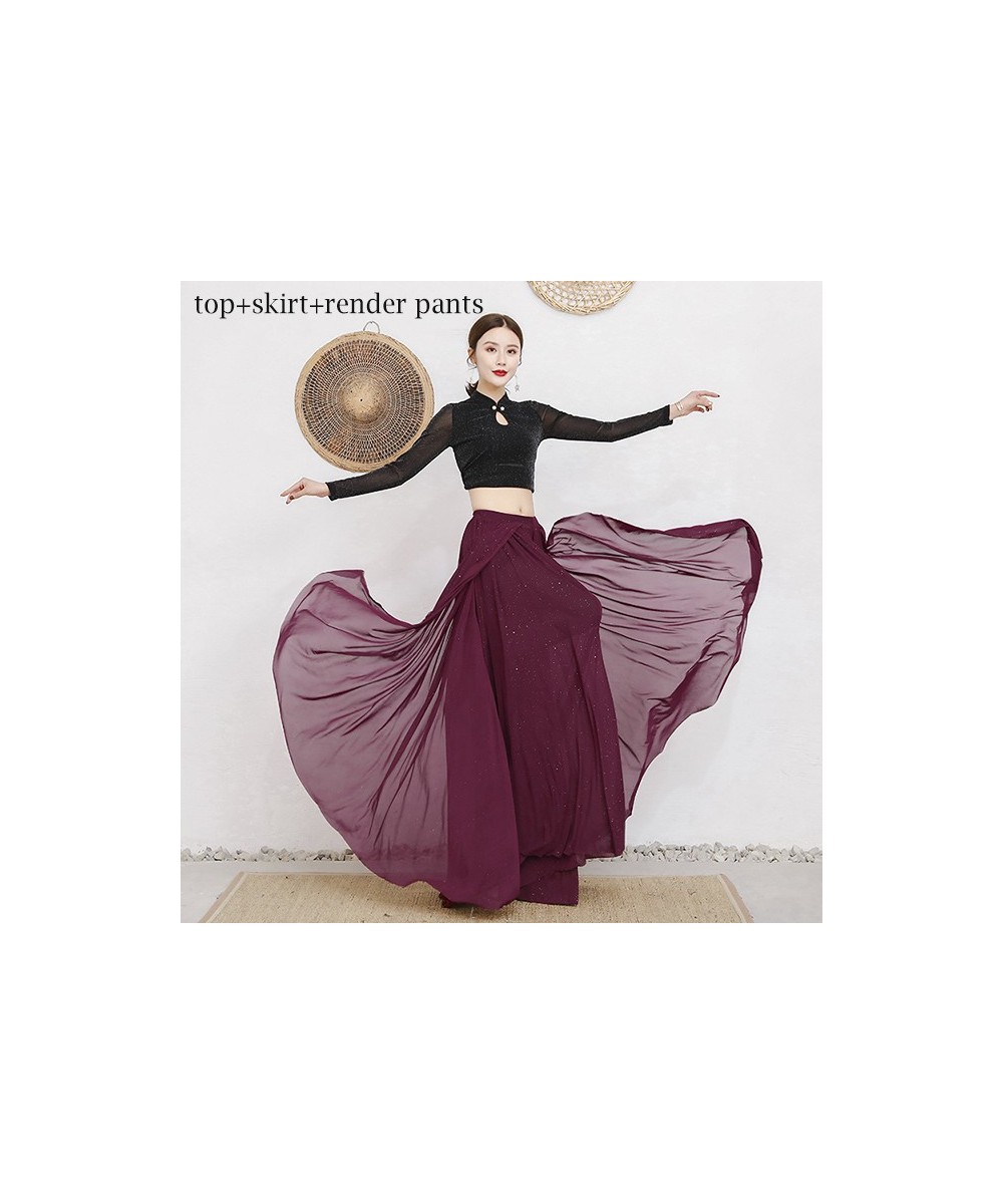 Female Belly Dance Practice Clothing Elegant Top Long Sleeve Performance Skirt Sequins Dance Suit Costume $56.30 - Suits & Sets