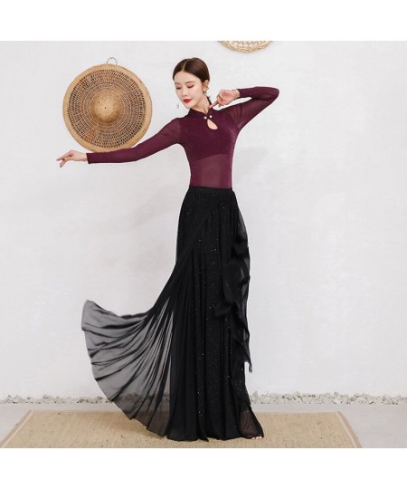 Female Belly Dance Practice Clothing Elegant Top Long Sleeve Performance Skirt Sequins Dance Suit Costume $56.30 - Suits & Sets