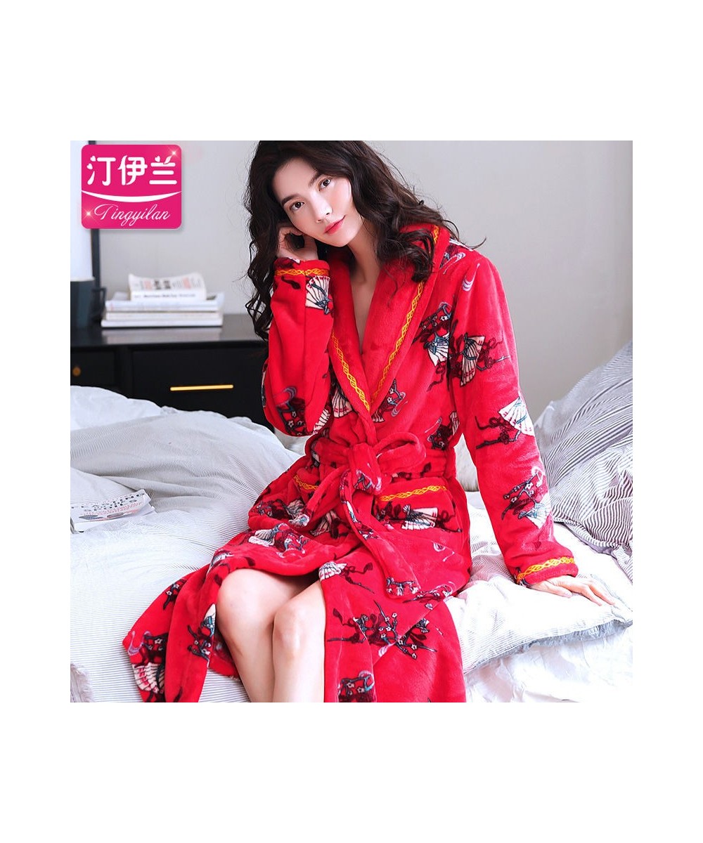 Flannel Robes Women Soft Casual Belt Nightwear Female Floral Fashion Vintage Wedding Bride Thick Warm Bathrobes Homewear Fluf...