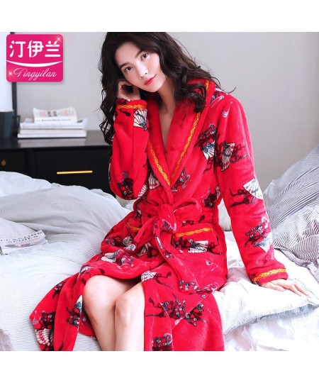 Flannel Robes Women Soft Casual Belt Nightwear Female Floral Fashion Vintage Wedding Bride Thick Warm Bathrobes Homewear Fluf...