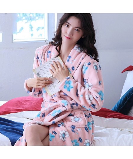 Flannel Robes Women Soft Casual Belt Nightwear Female Floral Fashion Vintage Wedding Bride Thick Warm Bathrobes Homewear Fluf...