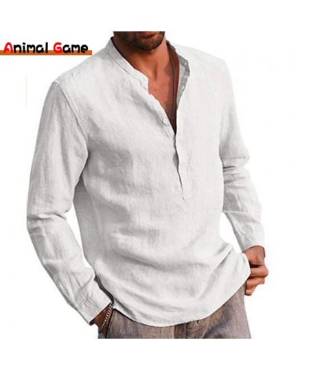 Autumn Cotton Line Men's Long-Sleeved Shirts Summer Solid Color Stand-Up Collar Casual Beach Style Plus Size $33.29 - Women Tops