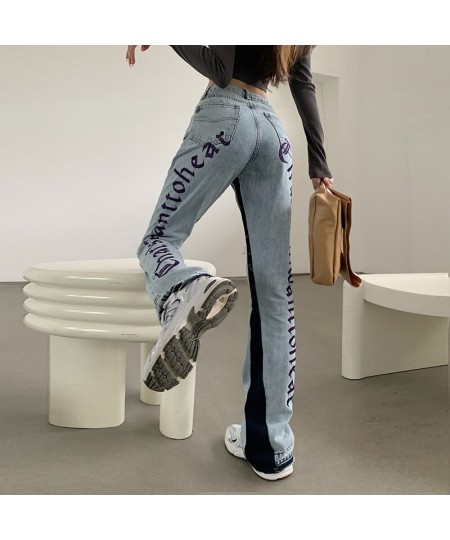 European Spring Autumn New Denim Back Letters Embroidery Thin Loose High-waisted Jeans Straight Pants Women Fashion Streetwea...