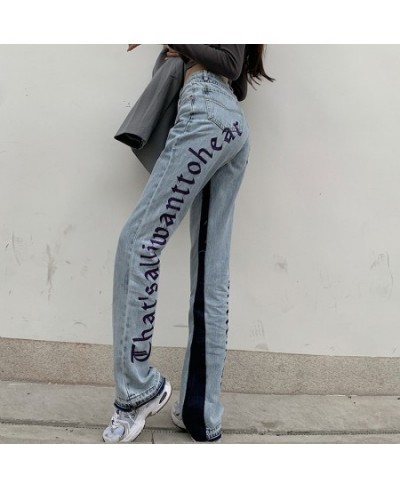 European Spring Autumn New Denim Back Letters Embroidery Thin Loose High-waisted Jeans Straight Pants Women Fashion Streetwea...