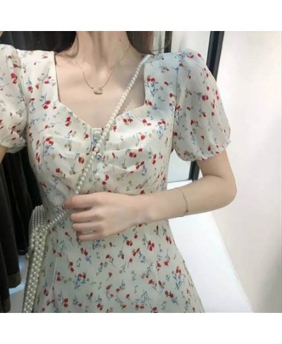 Dress Women Casual Short Sleeve Square Collar High Waist Print 2023 Tender Ulzzang Summer Lovely Girl Princess Vestidos Midi ...