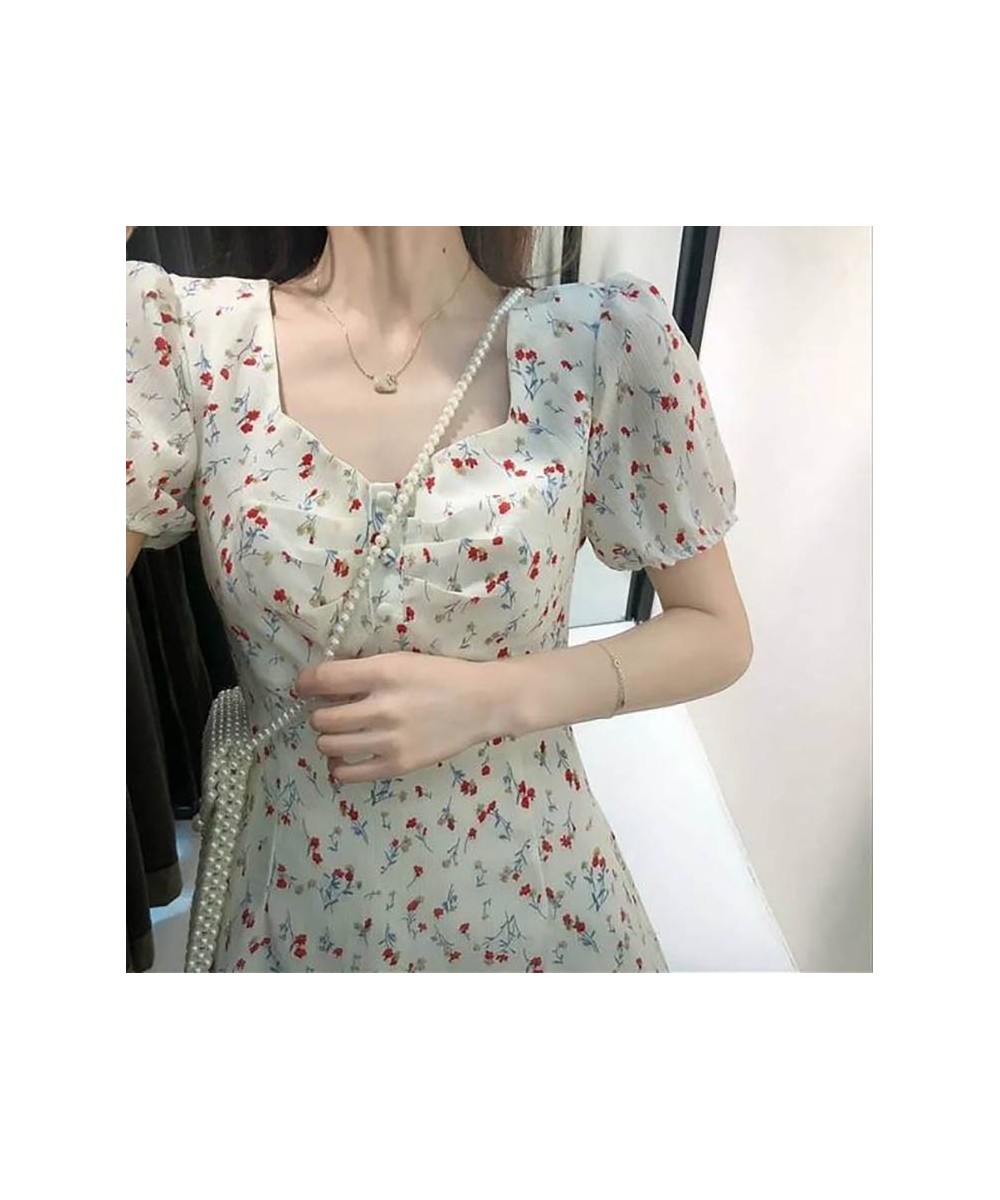 Dress Women Casual Short Sleeve Square Collar High Waist Print 2023 Tender Ulzzang Summer Lovely Girl Princess Vestidos Midi ...