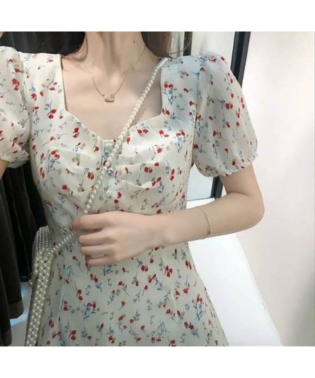 Dress Women Casual Short Sleeve Square Collar High Waist Print 2023 Tender Ulzzang Summer Lovely Girl Princess Vestidos Midi ...