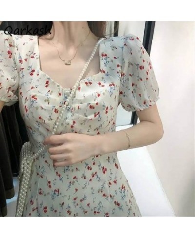 Dress Women Casual Short Sleeve Square Collar High Waist Print 2023 Tender Ulzzang Summer Lovely Girl Princess Vestidos Midi ...