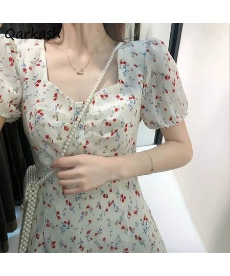 Dress Women Casual Short Sleeve Square Collar High Waist Print 2023 Tender Ulzzang Summer Lovely Girl Princess Vestidos Midi ...