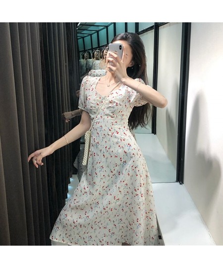 Dress Women Casual Short Sleeve Square Collar High Waist Print 2023 Tender Ulzzang Summer Lovely Girl Princess Vestidos Midi ...