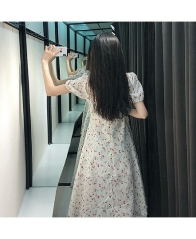 Dress Women Casual Short Sleeve Square Collar High Waist Print 2023 Tender Ulzzang Summer Lovely Girl Princess Vestidos Midi ...