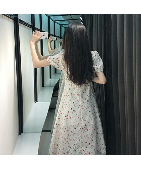 Dress Women Casual Short Sleeve Square Collar High Waist Print 2023 Tender Ulzzang Summer Lovely Girl Princess Vestidos Midi ...