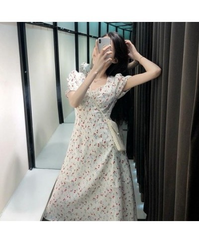 Dress Women Casual Short Sleeve Square Collar High Waist Print 2023 Tender Ulzzang Summer Lovely Girl Princess Vestidos Midi ...