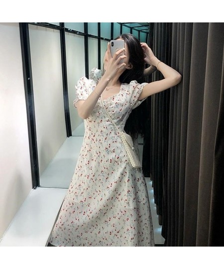 Dress Women Casual Short Sleeve Square Collar High Waist Print 2023 Tender Ulzzang Summer Lovely Girl Princess Vestidos Midi ...