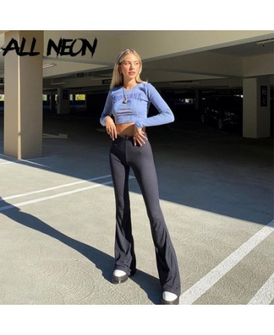 90s Aesthetics High Waist Black Flare Pants Y2K Streetwear Slim Full Length Basic Trousers Mall Goth Long Pants Women $30.49 ...