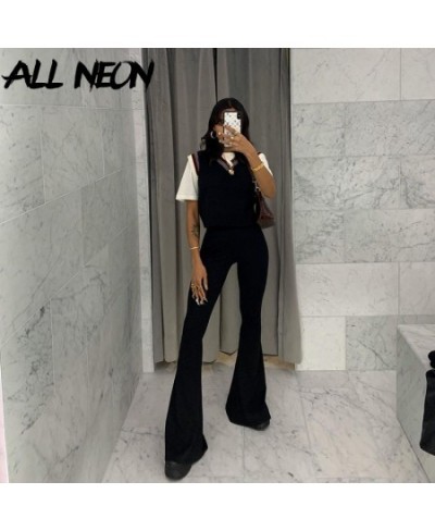 90s Aesthetics High Waist Black Flare Pants Y2K Streetwear Slim Full Length Basic Trousers Mall Goth Long Pants Women $30.49 ...