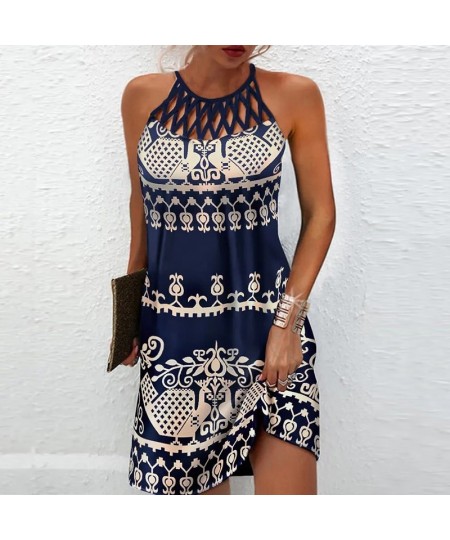 2022 Women Elegant Dress Loose Casual Short Dress Hollow Out Floral Print Round Neck Ladies Summer Dress 2022 $36.11 - Dresses