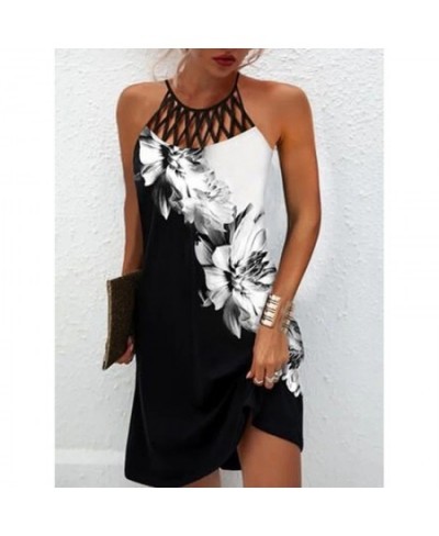 2022 Women Elegant Dress Loose Casual Short Dress Hollow Out Floral Print Round Neck Ladies Summer Dress 2022 $36.11 - Dresses