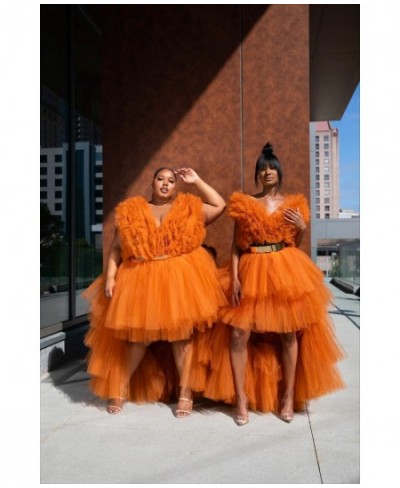 Burnt Orange Tiered Tulle Women High Low Skirts Elastic Puff Long Tulle Skirt Custom Made Female Maxi Skirt Color Size Free $...