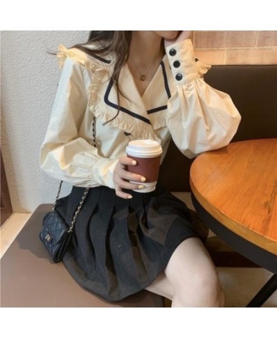 Shirts Womens Spring Autumn Elegant Ruffles Sailor Collar Casual Blouses Ladies Kawaii Korean Style Harajuku Female Tops Tren...