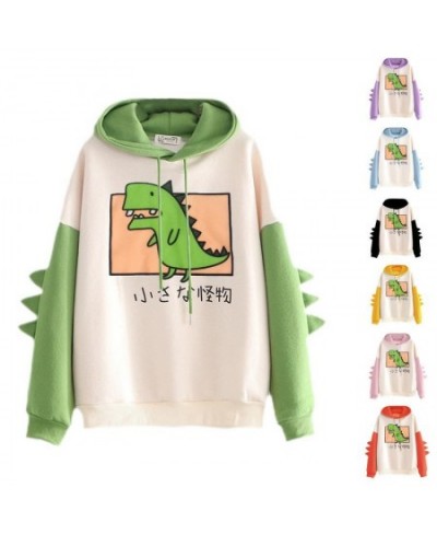 Dinosaur Oversized Cartoon Hoodie Women Fashion Sweatshirt Casual Print Korean Style Thicken Sweatshirt Winter dino hoodie To...