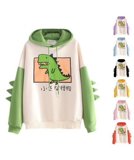 Dinosaur Oversized Cartoon Hoodie Women Fashion Sweatshirt Casual Print Korean Style Thicken Sweatshirt Winter dino hoodie To...