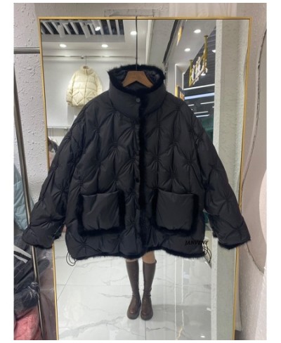 2022 New Winter Mink Fur Stitching White Duck Down Jacket Women Thickened Warmth Loose Fit Puffer Embroidery Bread Coat $100....