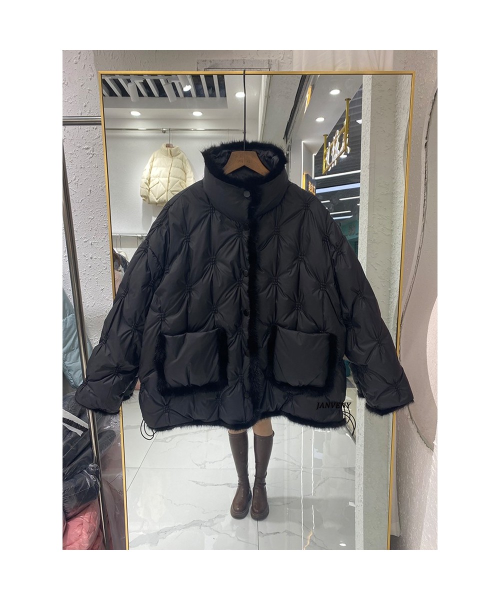 2022 New Winter Mink Fur Stitching White Duck Down Jacket Women Thickened Warmth Loose Fit Puffer Embroidery Bread Coat $100....