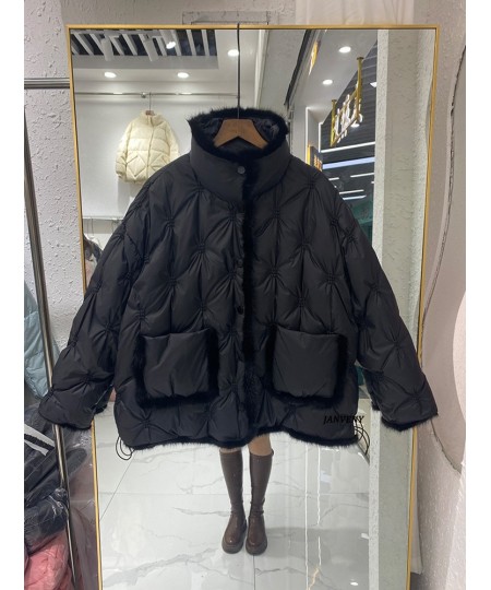 2022 New Winter Mink Fur Stitching White Duck Down Jacket Women Thickened Warmth Loose Fit Puffer Embroidery Bread Coat $100....