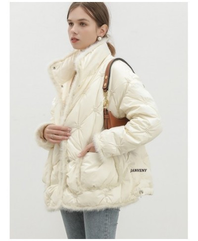 2022 New Winter Mink Fur Stitching White Duck Down Jacket Women Thickened Warmth Loose Fit Puffer Embroidery Bread Coat $100....