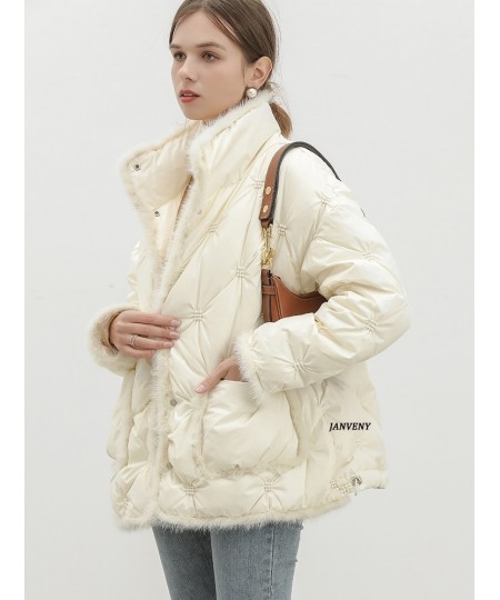 2022 New Winter Mink Fur Stitching White Duck Down Jacket Women Thickened Warmth Loose Fit Puffer Embroidery Bread Coat $100....