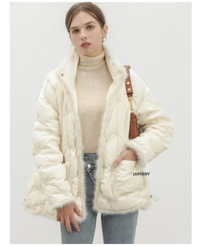 2022 New Winter Mink Fur Stitching White Duck Down Jacket Women Thickened Warmth Loose Fit Puffer Embroidery Bread Coat $100....