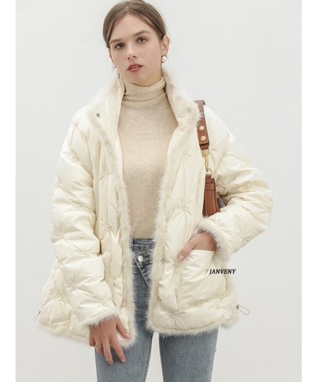 2022 New Winter Mink Fur Stitching White Duck Down Jacket Women Thickened Warmth Loose Fit Puffer Embroidery Bread Coat $100....